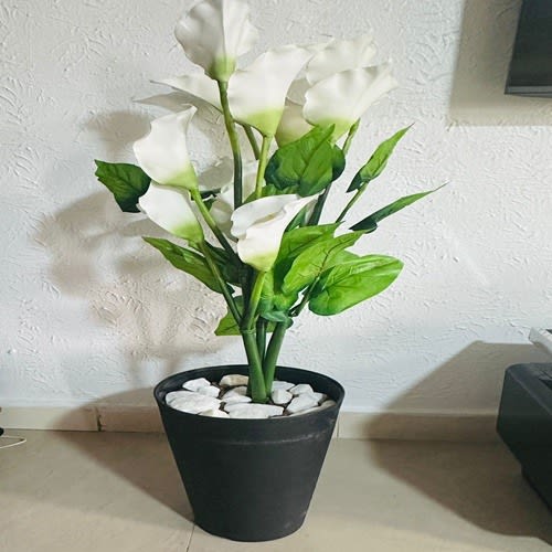 Complete Artificial Flower Pot With Stone + Free Gift