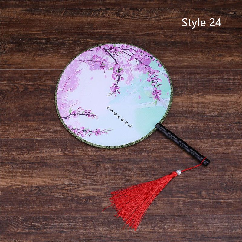 Silk Dancing Circular Flower 28 Round Classical Side Female Style Styles Both Chinese Tassel Handheld Pendant Printed Fan With