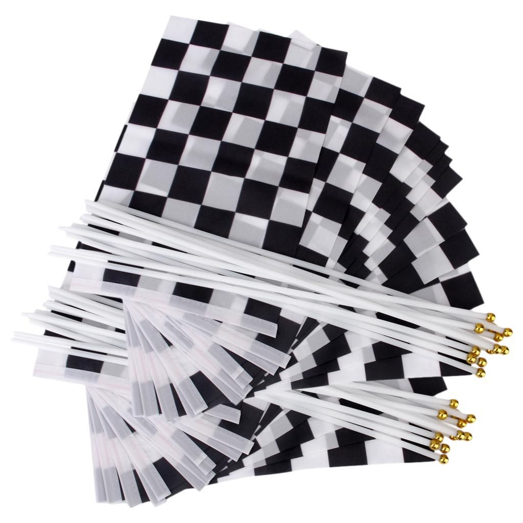 24pcs Black And White Chequered Flags Hand Waving Banners