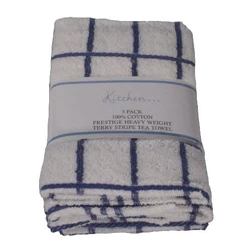 3 Pack Stripe Kitchen Towel - White