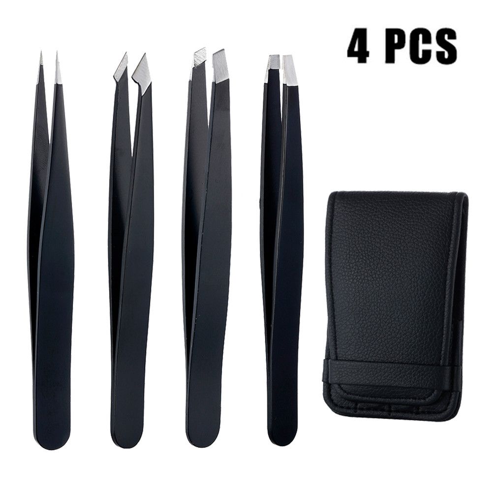 4Pcs Anti-static Stainless Steel Tweezers Tools Industrial Precision Straight Tweezers Repair Tools For Eyebrow DIY-Black