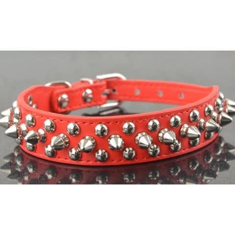 Spiked Studded Pu Leather Collar For Dogs - Red