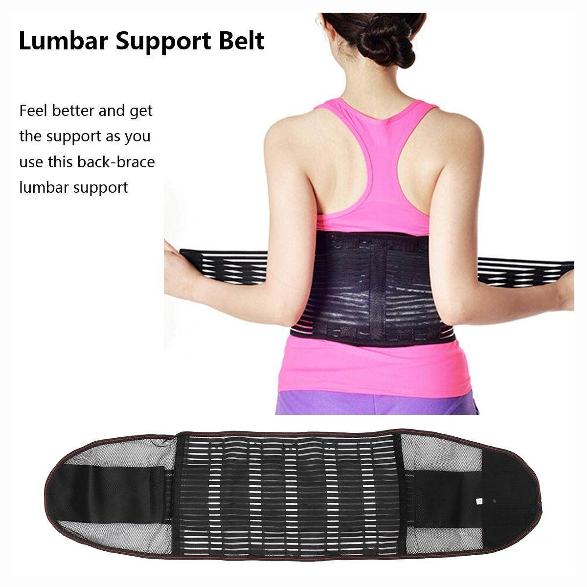 Deluxe Double Pull Lumbar Lower Back Pain Reliever Brace Waist Belt L L