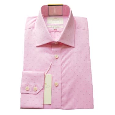 Men's Pink Dobby Design Slim Fit Cotton Shirt - Single Cuff