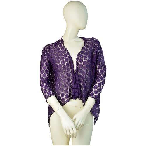 Circle Lace Waist Bolero Open Cardigan - Purple
