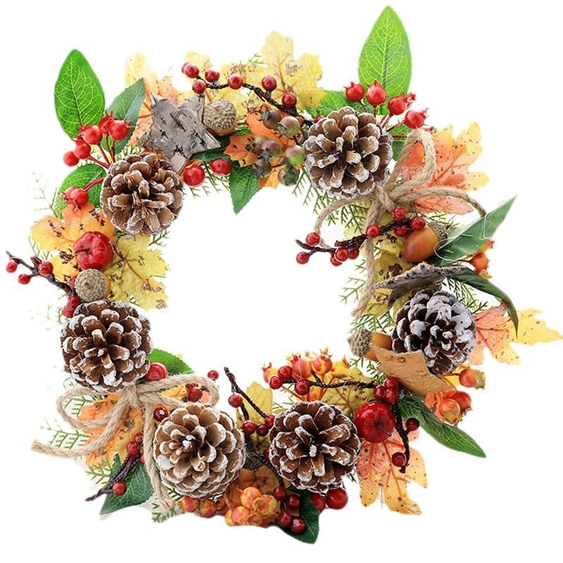 12Inch Christmas Wreath Artificial Pine Cones and Maple Leav