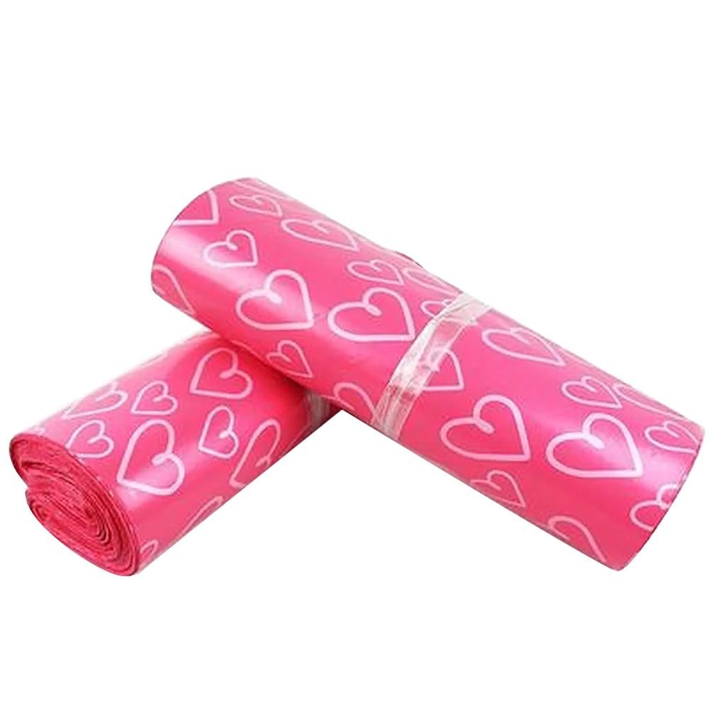 100Pcs/Lot Pink Heart Courier Packing Bags Storage Bag 28X42