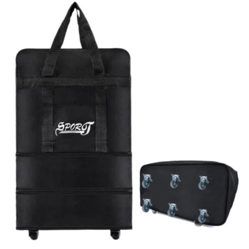 Wheeled Expandable Foldable Collapsible Cargo Luggage Bag - Black