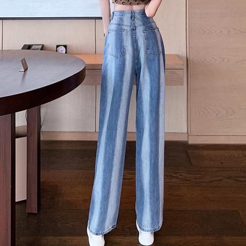 High Waist Loose Denim Trousers Casual Straight-leg Pants-light Blue L