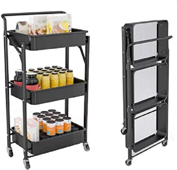 3 Levels Foldable Storage Cart/ Shelf With Wheels