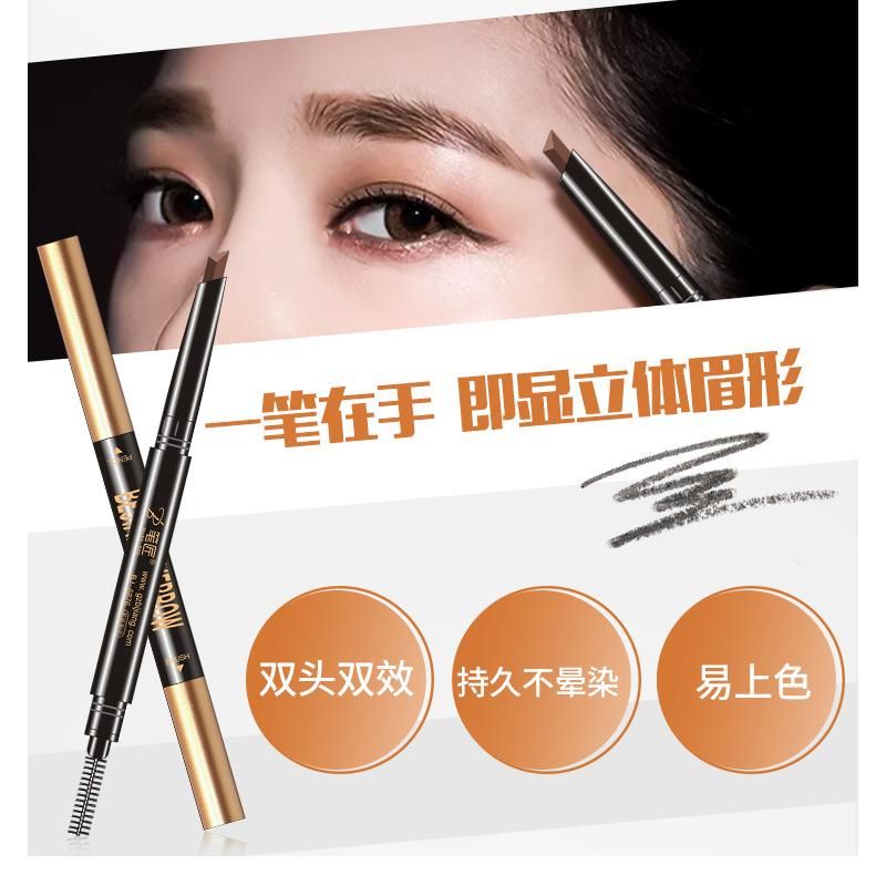 Pen Maker Double Core Automatic Eyebrow Pencil 5 Color Rotating Triangle Double Head Eyebrow Pencil Waterproof Smear-Proof with Brush with Replacement