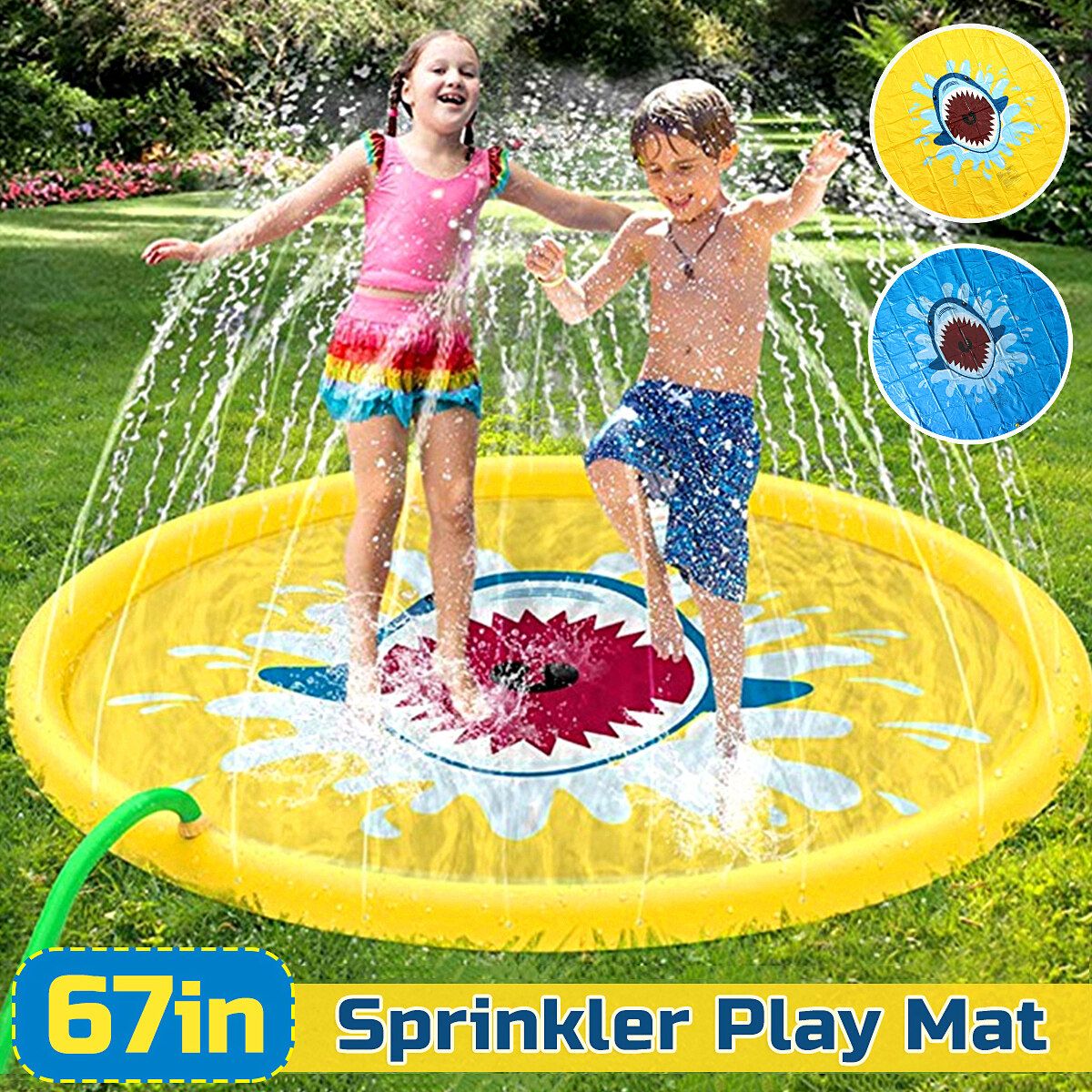 170cm/67'' Kids Inflatable Splash Water Mat Sprinkler Pad Wading Play Mat Toy Yellow