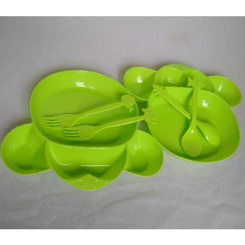 Children's Mickey 6 Pieces Plates And Cutlery Set - Green