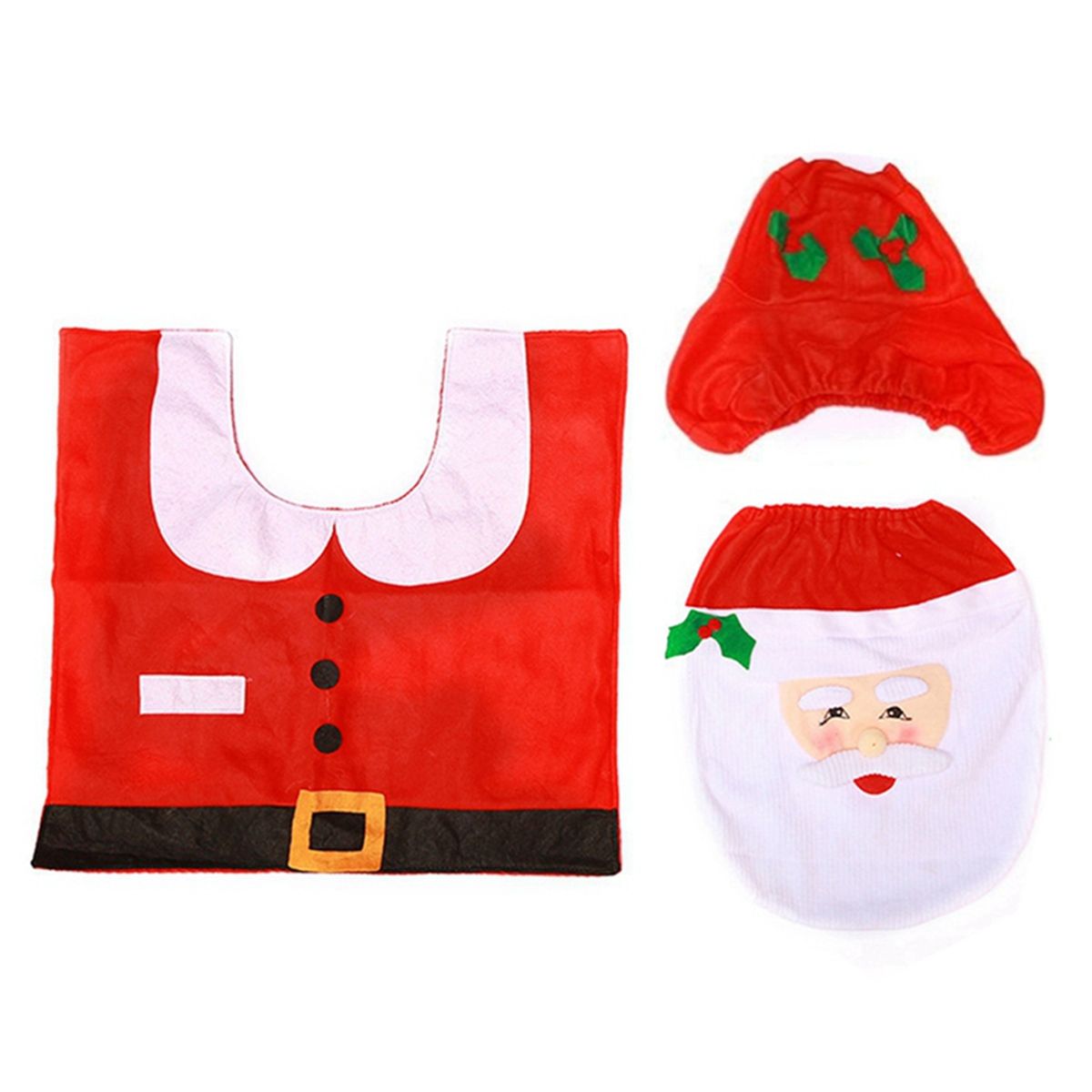 3Pcs, Santa Toilet Seat Cover and Rug Set for Christmas Bathroom Deco