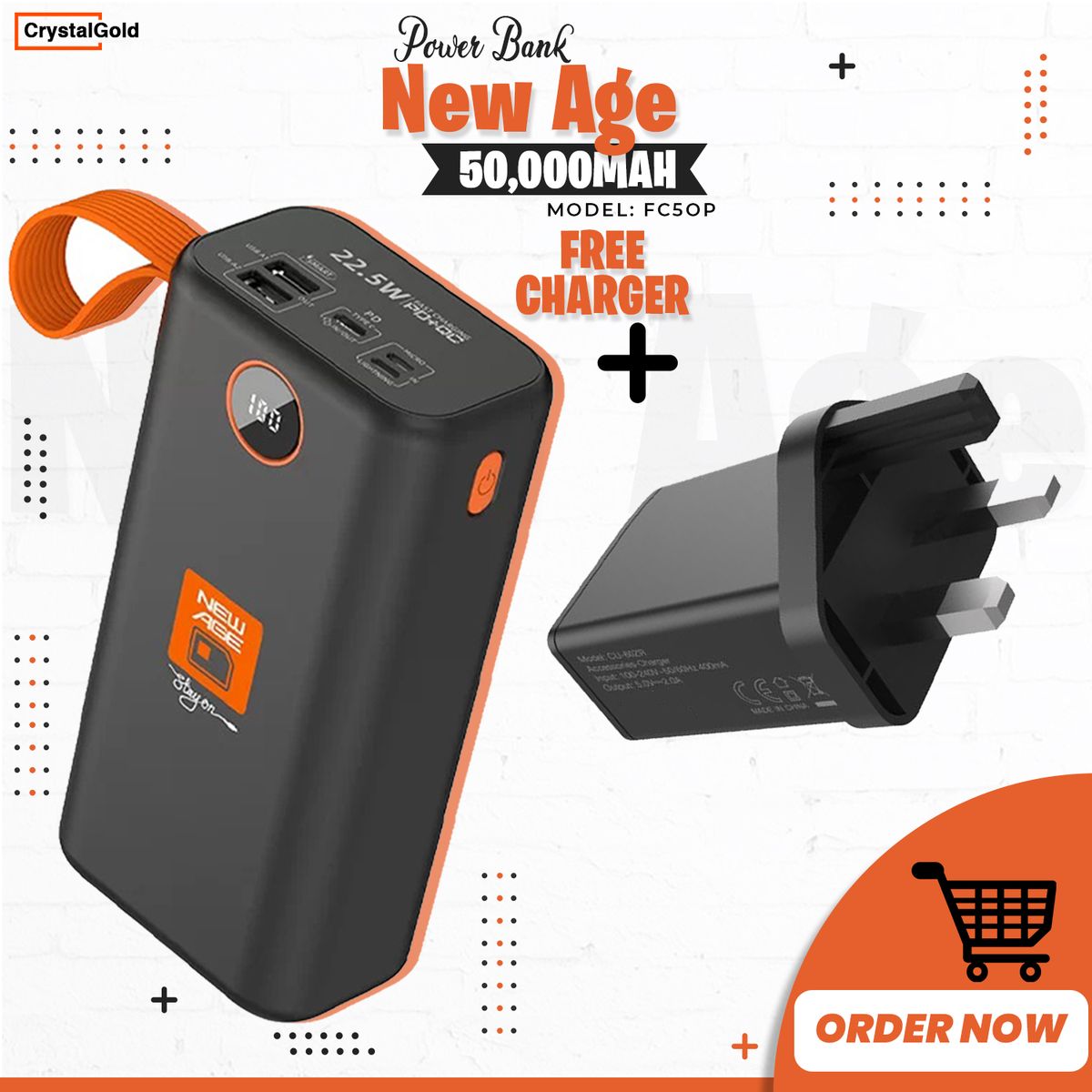 50000 MAh FC50P POWER BANK FAST CHARGE + A FREE CHARGER