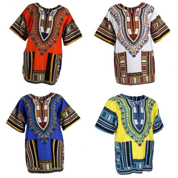 4x African Print Dress Cotton Dashiki Shirt Clothing Hippie Tshirt For