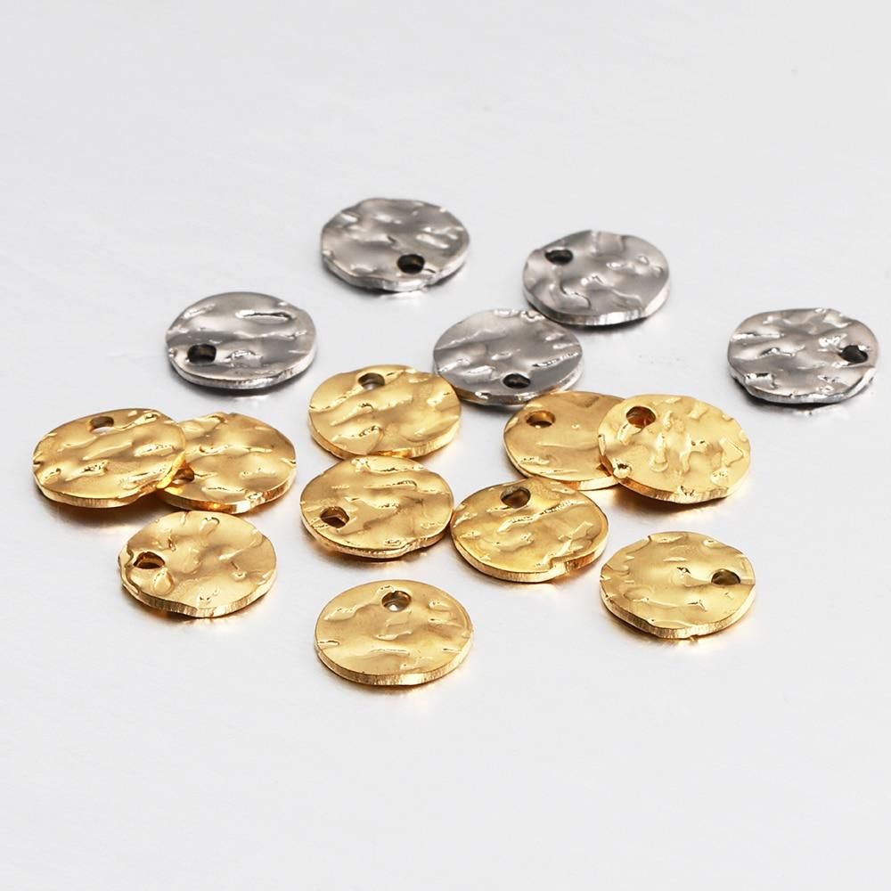 10pcs Gold Stainless Steel 8-12mm Round Hammered Charms Earrings Pendant for DIY Earring Jewelry Making Findings Components