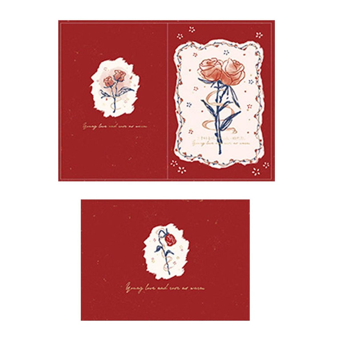 3d Vintage Flower Greeting Card Festive Birthday Holiday Wishes Red