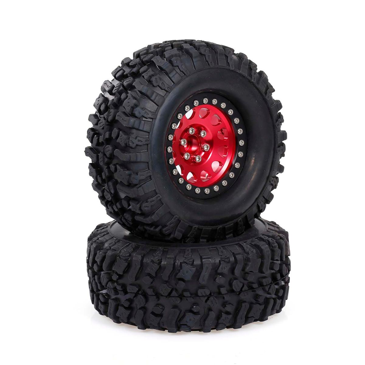 2PCS High Grip 2.2 Inch RC Rubber Tire Alloy Beadlock Rims Wheel Upgrade Parts for Traxxas Hsp Redcat Rc4wd Tamiya Axial scx10 D90 Hpi RC Crawler