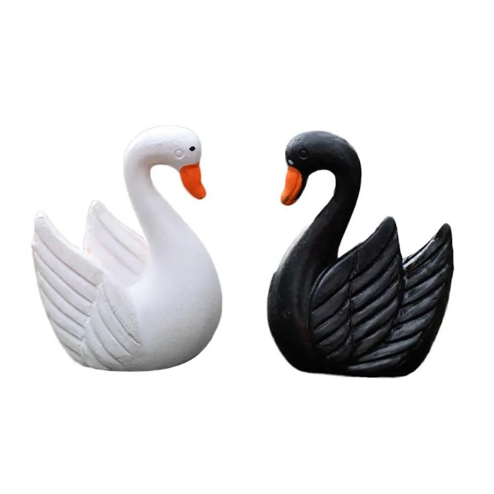 2pc/lot Black White Swan Figurine Decoration Mini Fairy Garden Animals Statue Miniature Home Desk Ornaments Resin Craft