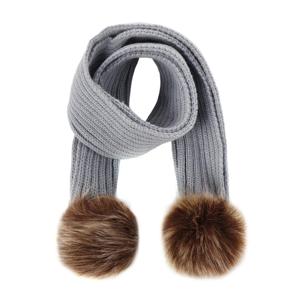 Winter Warm Knitted Scarf Muffler Ribbed Warm Wool Scarfs Infant Toddler Newborn Baby Scarf with Pom Pom Balls