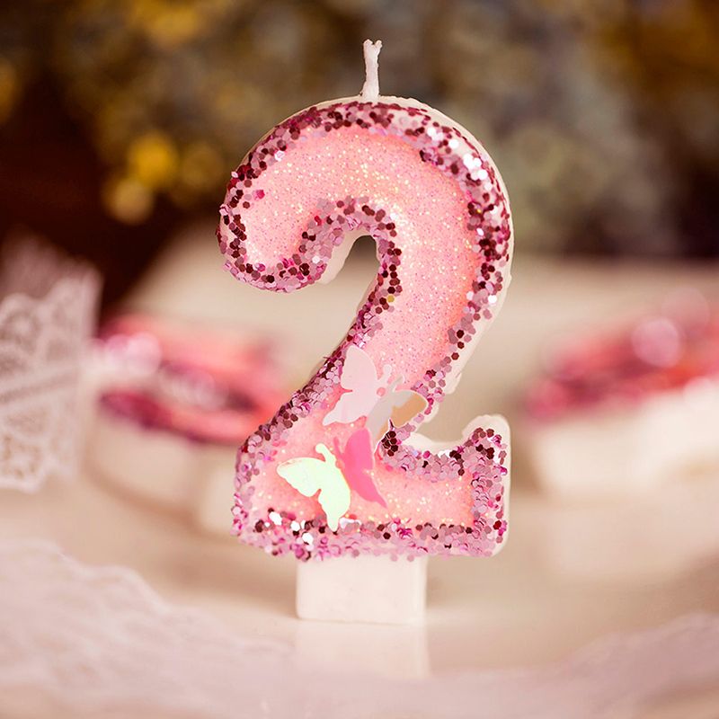 Pink Butterfly Blue Shell Glitter Number Birthday Candles