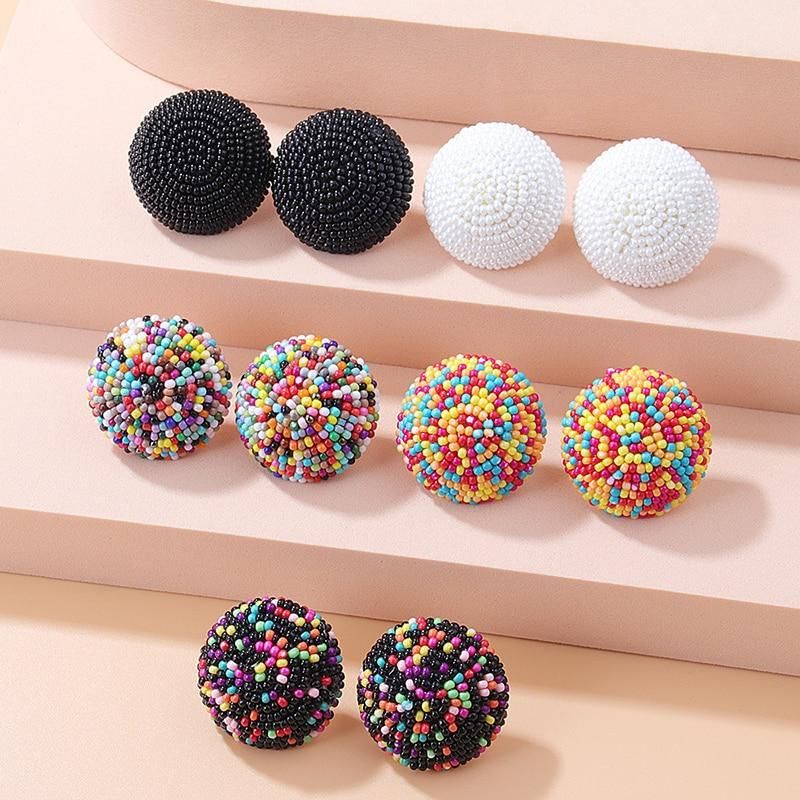 New Colorful Vintage Tiny Bead Bohemian Stud Earrings For Women Handmade Ball Black White Wedding Party Daily Jewelry Earrings
