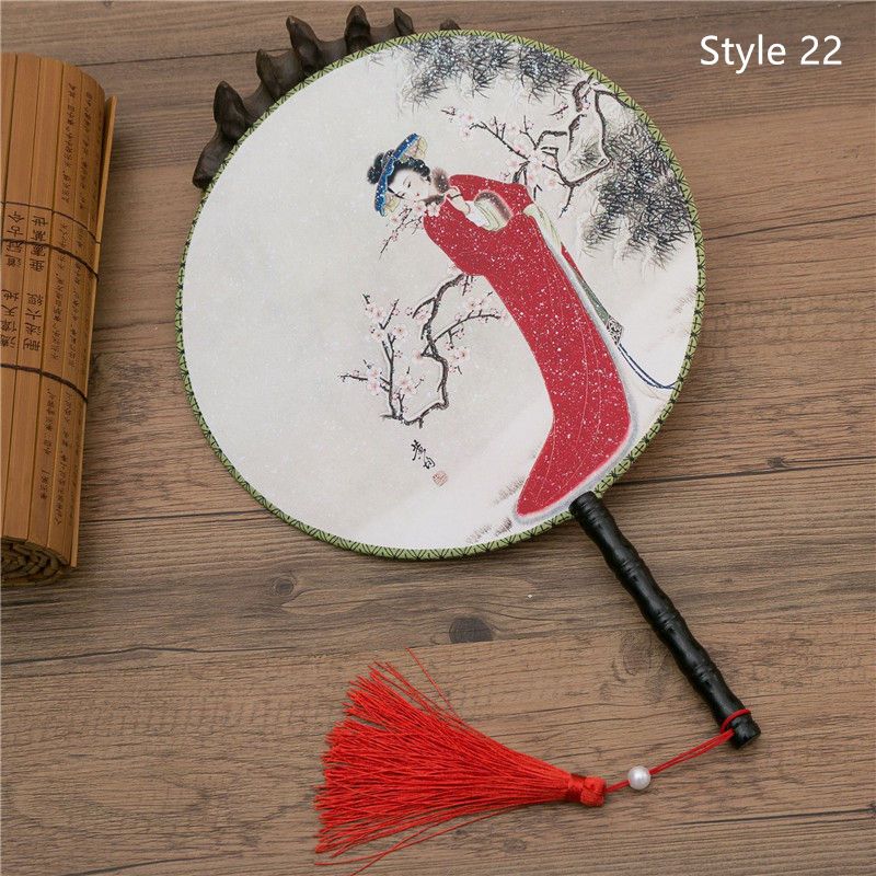 Pendant Styles Flower Side Round Both Handheld Tassel Dancing Circular Style Fan With 28 Printed Classical Chinese Female Silk