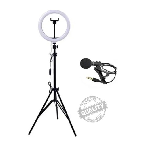 Premium Combo Of 10" Selfie Light (3 Light Modes) With 6.9ft Tripod & Collar Mic