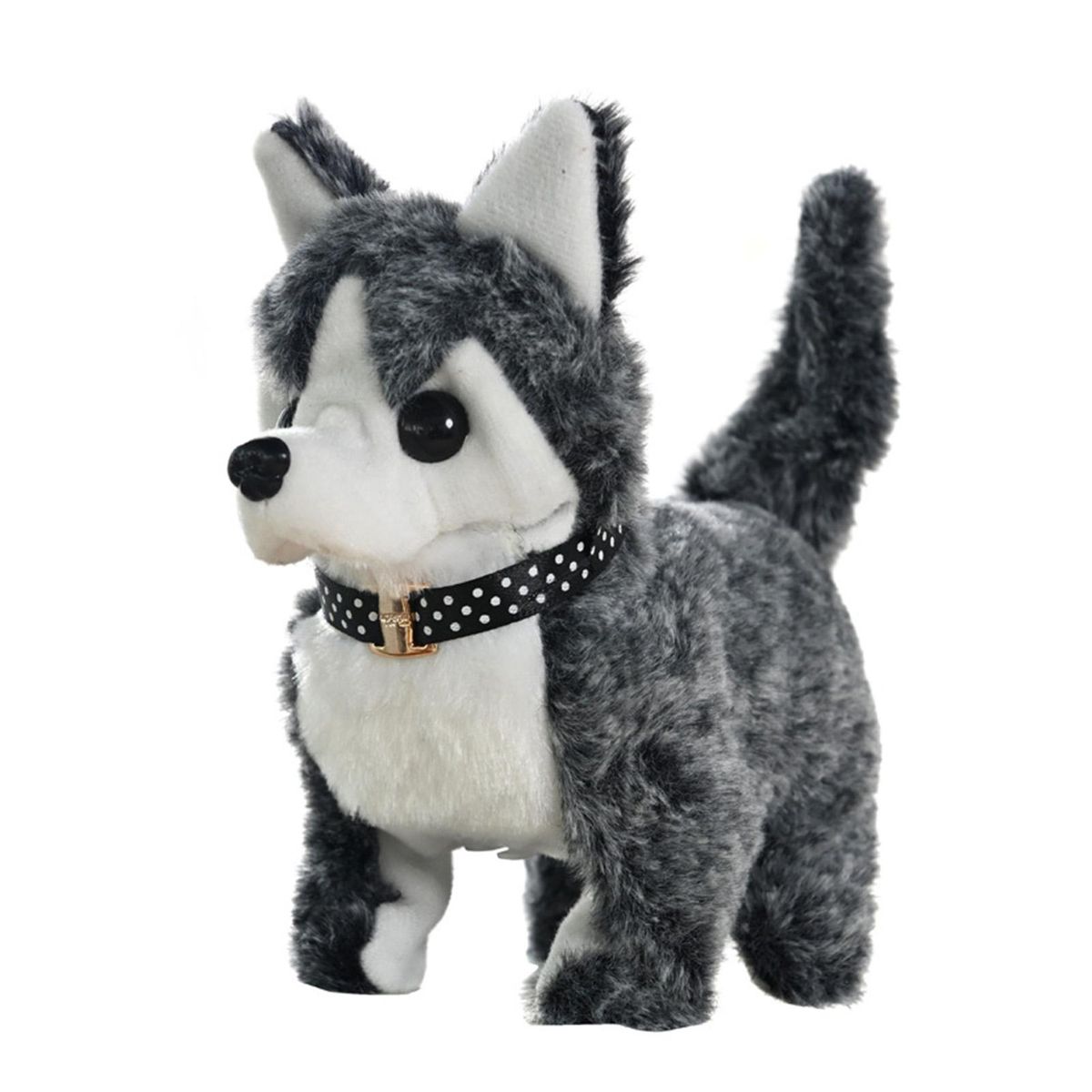 Simulated Electric Husky Dog Husky Plush Toy Walking Wagging for Kids Navy Blue