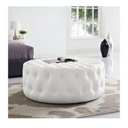 Faux Leather Ottoman, White