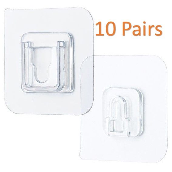 10-pairs Double-Sided Strong Self-adhesive Hook, Wall Hooks Door Sticky Hooks
