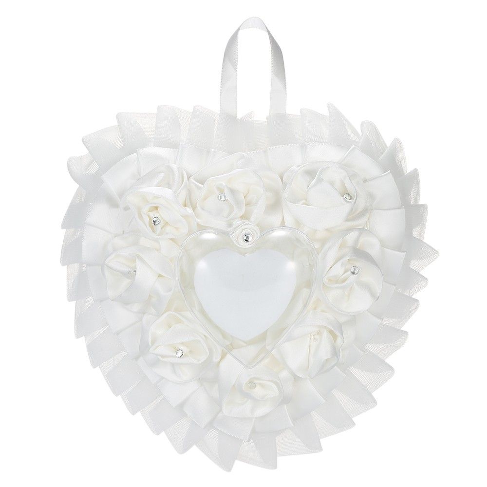 7 * 7 Inches White Satin Organza Heart Wedding Ring Bearer