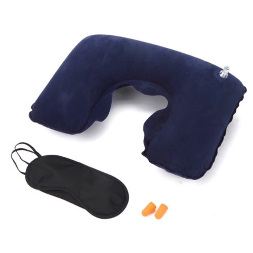 Inflatable U-shaped Neck Travel Pillow  + Eye Mask + Earplug Bundle