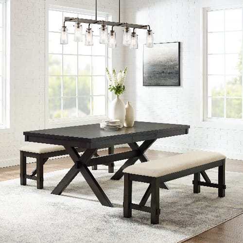 Ashland 3pc Dining Set Slate Table, 2 Benches