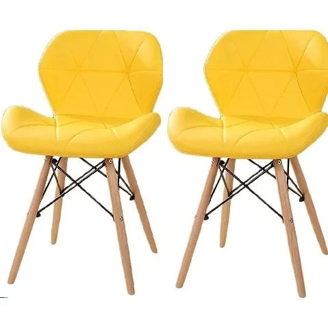 Padded Wood Leg Dining Chairs - Set Of 2 - Yellow
