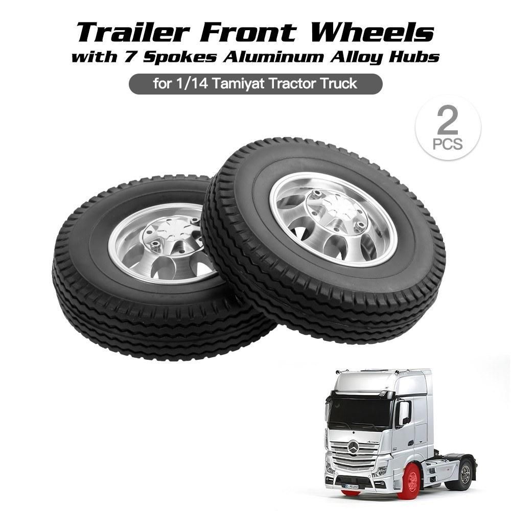 2pcs Trailer Front Wheels with 7 Spokes Aluminum Alloy Hubs for 1/14 Tamiya Tractor Truck RC Climber Trailer