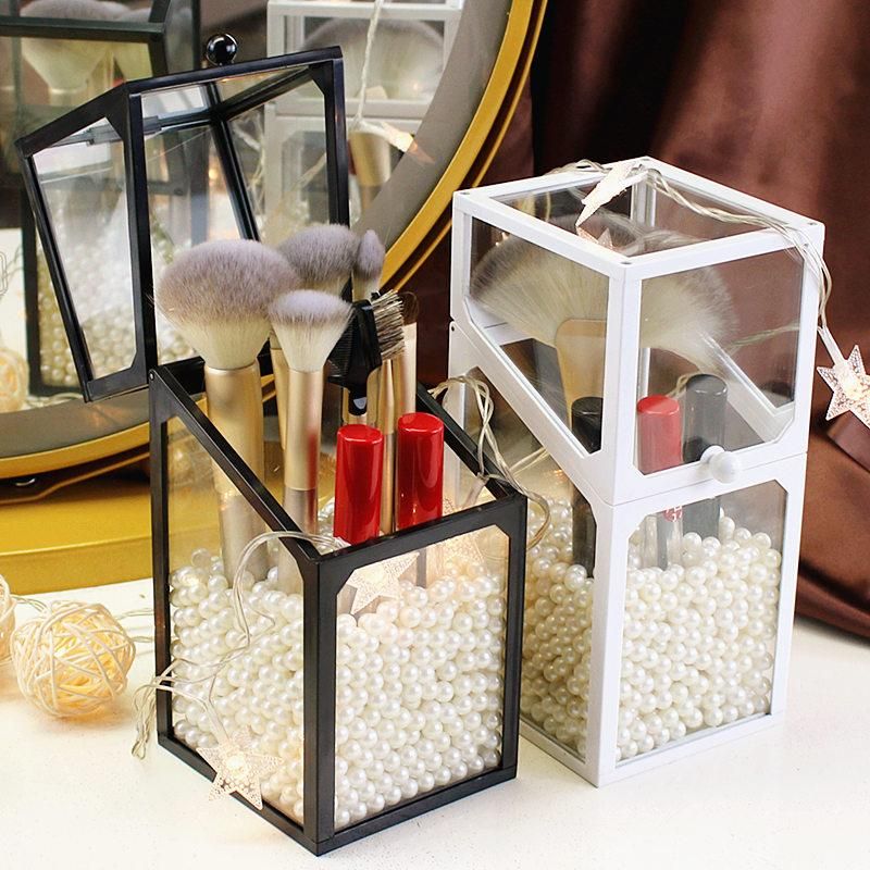 Makeup Brush Storage Bucket Transparent Glass Makeup Brush Tube Desktop Dresser Brushware Eyebrow Pencil Storage Box
