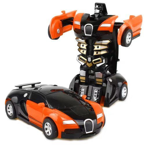 Car Inertial Transformer Robots Toy - Black And Orange Door