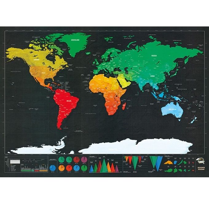 Large Size World Scratch Off Map For Home Decor And Travel, Deluxe Edition Map Poster, Black