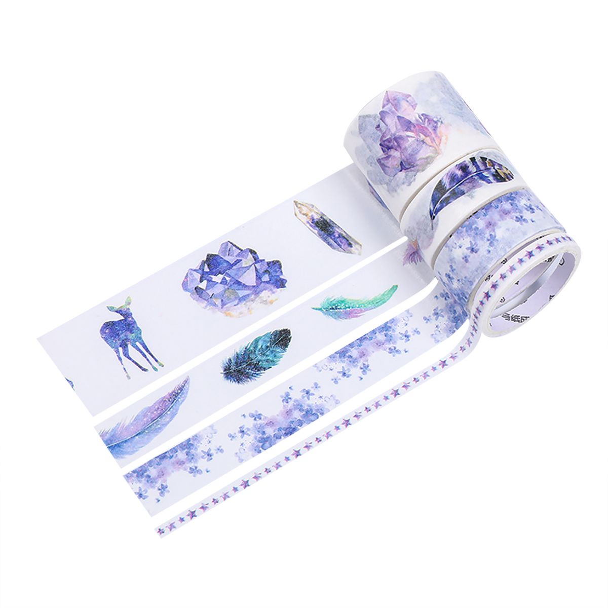 Washi Tape Set 4 Rolls 30mm 15mm 5mm Wide Decorative