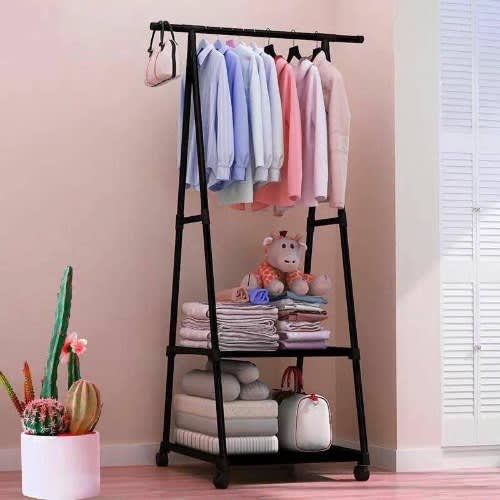 Clothes Pyramid with 2 Shelf and Lockable Wheel