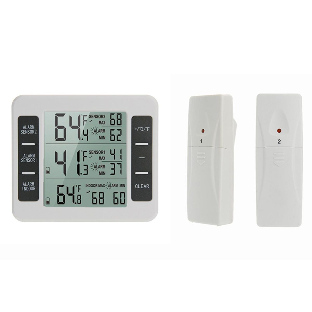 Indoor Outdoor Temperature Meter with Wireless Sensor Digital Temperature Monitor Meter Max & Min Record Large LCD Display for Home Bedroom Office (2 Sensor)