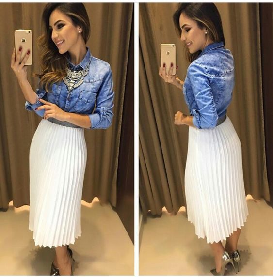 Ladies Pleated Skirt - Off-White