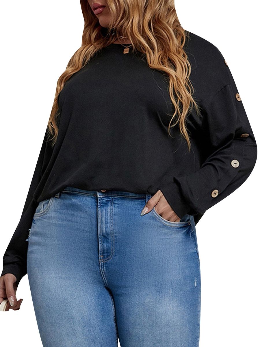 Women Long Sleeve T-shirt Sweatshirt Drop Shoulder Plus Size