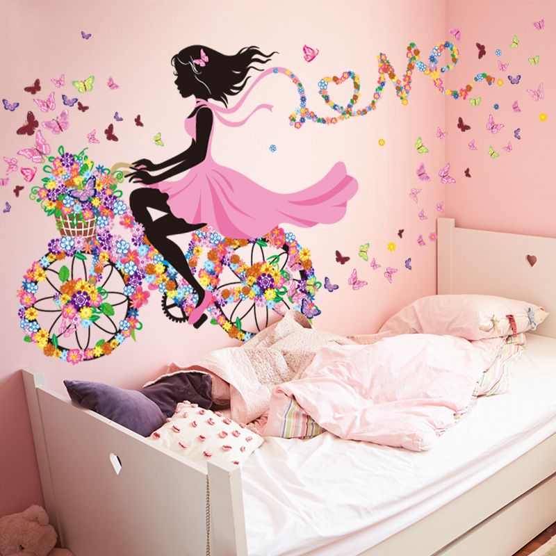 Children School / Home Decor Flower Wall Sticker -Cycling Girl