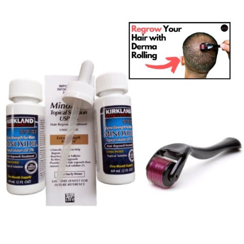 Minoxidil -5% Hair Regrowth For Men 60ml (2bottles) And Dermaroller Tool