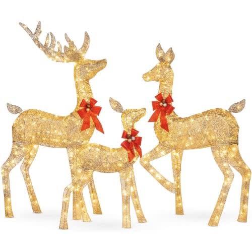 Indoor/Outdoor Christmas Reindeer Family With Led Lights - Set Of 3