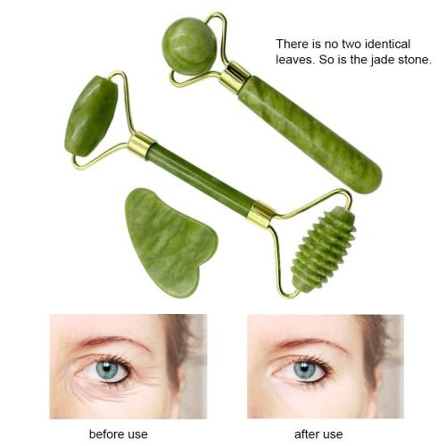 Natural Jade Roller Facial Skin Therapy With Gua Sha Massage - 3in1- Skin Rejuvenation