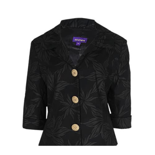 Classic Floral Print Jacket With Gold Button - Black & Gold - Lj-4633